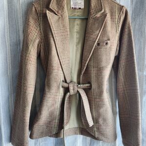 Triple Five Soul Brown Plaid Belted Blazer